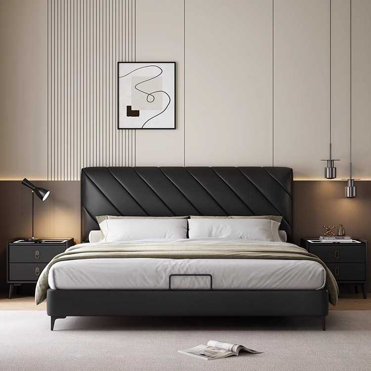 意式极简真皮床现代简约1.8米双人床实木软包罗兰床家用卧室婚床