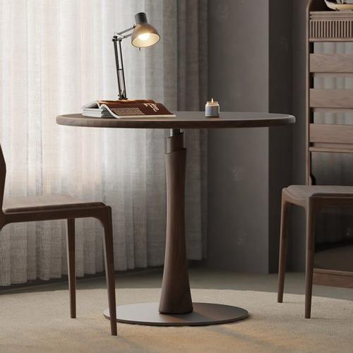 实木圆桌岩板小户型家用北欧餐厅饭桌子简约现代黑胡桃木圆形餐桌