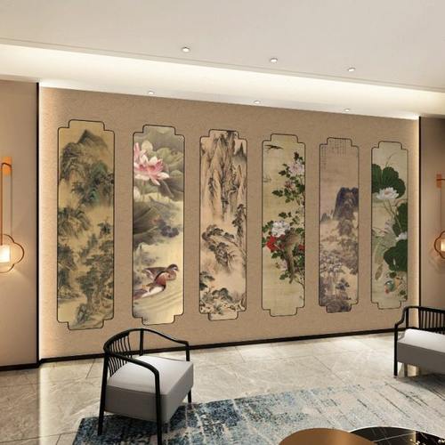 中式墙纸中国风山水背景墙壁纸饭店包厢壁画茶楼装饰古画屏风墙布