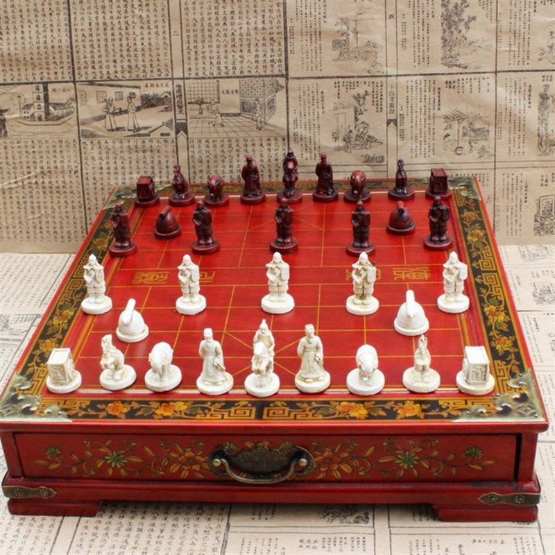 仿古立体中国象棋兵马俑中国象棋怀旧F台式木制棋盘中号款礼品象