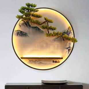 新中式 饰玄关酒店挂件 迎客松壁挂房间卧室墙面创意电视背景墙壁装