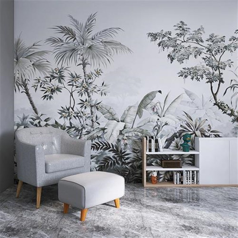 简约东南亚风格热带雨林壁纸芭蕉叶风景客厅工装墙U纸门店背景墙