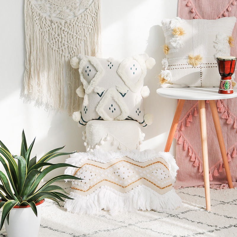 北欧印度进口摩洛哥风格创意素雅手工I绣花剪花棉质客厅抱枕靠垫