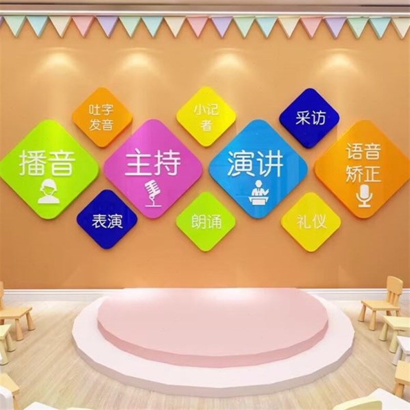 口才教室布置文化装饰舞台背x景播音小主持人墙面贴纸艺术培训机