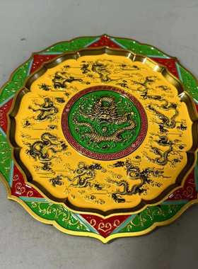 彷古纯铜c九龙盘子摆件九龙壁盘客厅桌面装饰品浮雕龙纹盘
