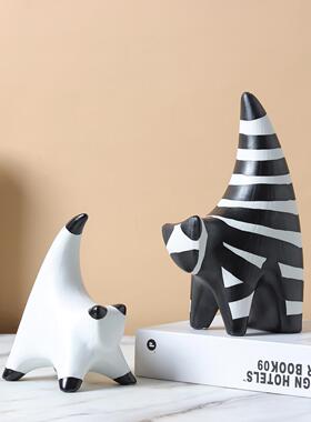 现代简约黑白异形抽象小猫陶瓷饰品软装饰饰品创意陶瓷样板房