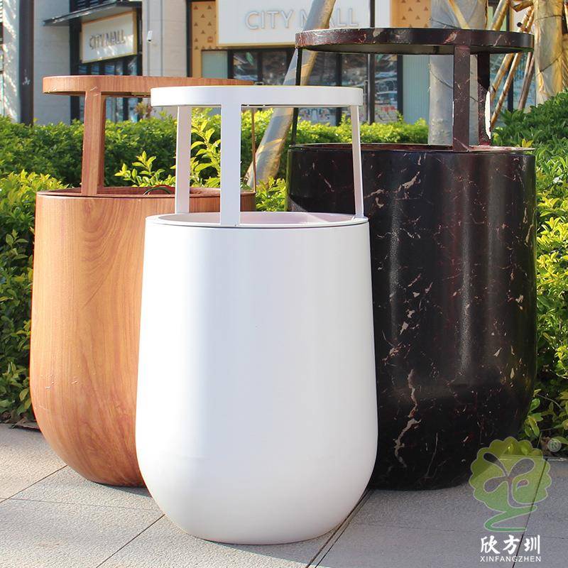 户外创意仿木纹转大理石不锈钢组合式三分类垃圾桶喷粉金属果皮箱