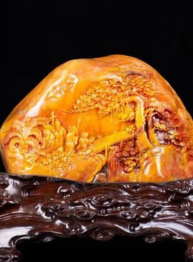 福建寿山石田黄石松山聚圣贤画室摆设家居客厅装饰品乔迁工艺品