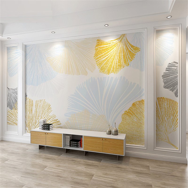 8D立体墙布客厅电视背景墙壁纸3D卧室J沙发北欧大气墙纸叶子壁画