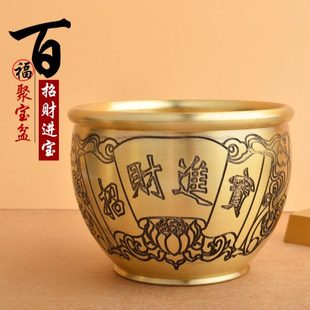 招财进宝百福铜缸纯黄铜米缸聚宝盆摆件大号客厅家居聚财小存钱罐