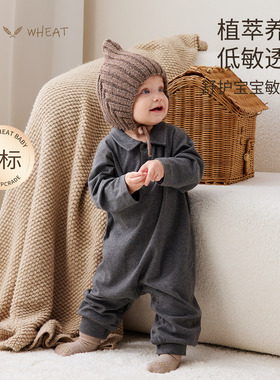 Nest Wheat新生儿宝宝秋冬长袖山茶花连体衣休闲polo哈衣透气保暖