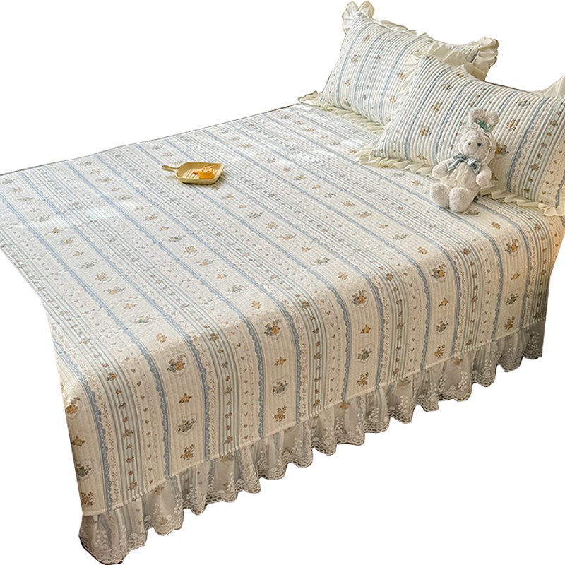 可定制床盖三件套全棉榻榻米炕盖四季通用防滑款花边床单单件