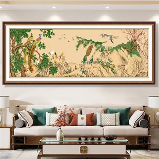 百鸟朝凤十字绣2024新款线绣客厅高端名画大幅中式花鸟手工刺绣