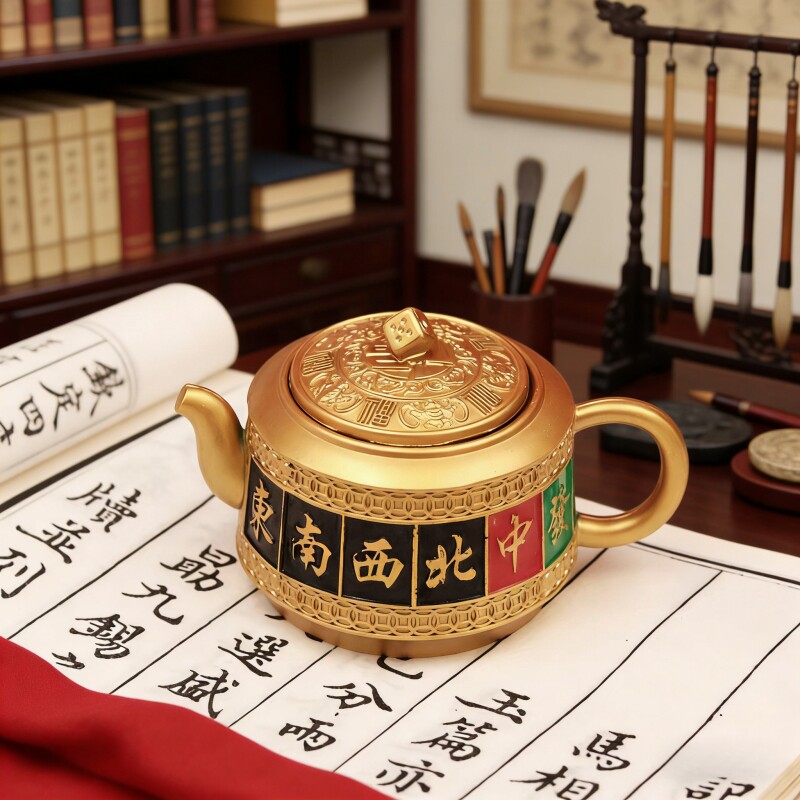 马年彩绘麻将把把壶转转摆件转运钥匙扣车挂件客厅桌面装饰摆件