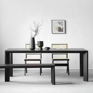 侘寂风实木餐桌椅组合黑色极简长条桌家用中岛台客厅书桌工作餐桌