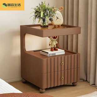 实木床头柜可移动侘寂风家用卧室储物柜小型床边置物架收纳床边柜