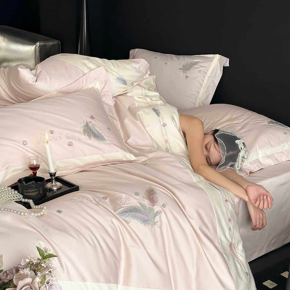 高端浪漫120支长绒棉四件套精致羽毛刺绣双人被套亲肤顺滑床笠,模玩/动漫/周边/娃圈三坑/桌游,模型制作工具/辅料耗材,淘宝优惠券,粉丝福利购,淘宝优惠卷