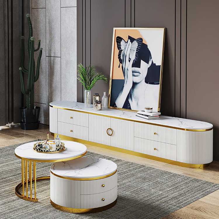 意式现代时尚轻奢简约不锈钢小户型样板房茶几电视柜地柜