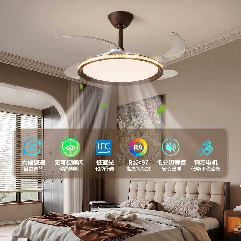 中古北欧简约超薄风扇灯餐厅吊扇灯复古民宿诧寂风静音风扇吊灯