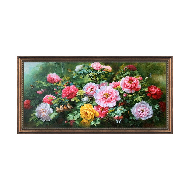 牡丹花卉客厅油画美式卧室装饰画欧式餐厅壁画新中式花开富贵挂画图片