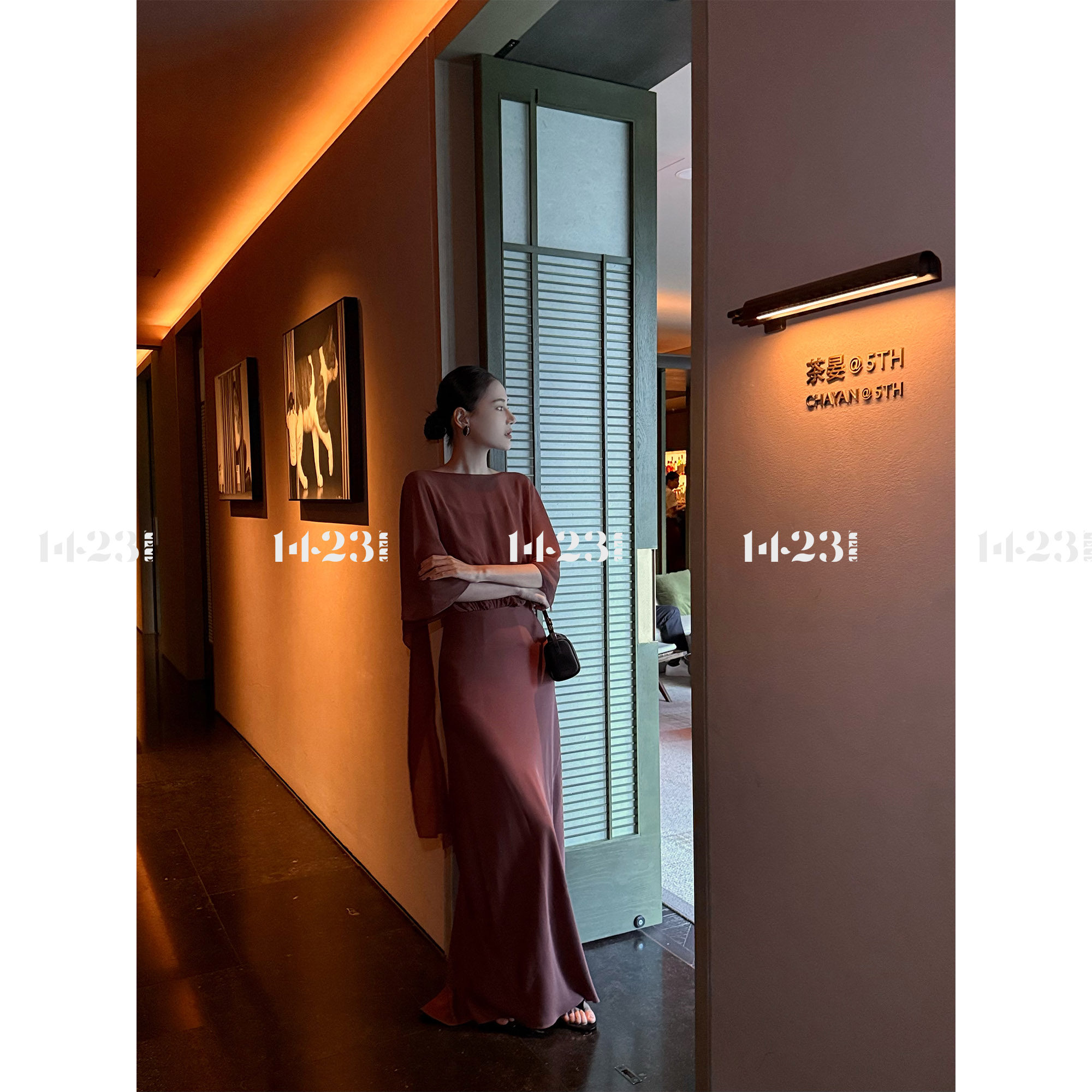 1423【雅典斜影】Q轻奢优雅22姆米100真丝弹力双乔飘带显瘦连衣裙
