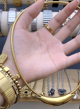 钛钢项链不掉色冷淡金属风弯管项圈时尚百搭弹簧颈链高级感锁骨链