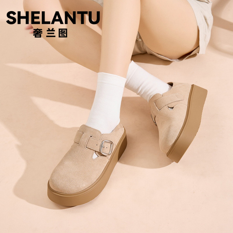 奢兰图勃肯鞋女2025秋冬厚底小个子增高真皮全包休闲外穿软底时尚
