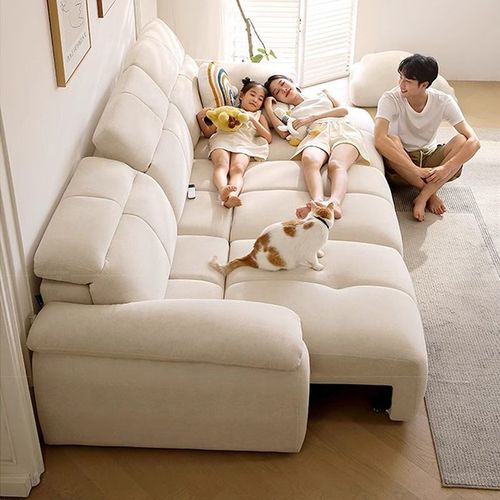 电动沙发床可折叠沙发客厅零靠墙伸缩K功能沙发猫抓布艺奶油风
