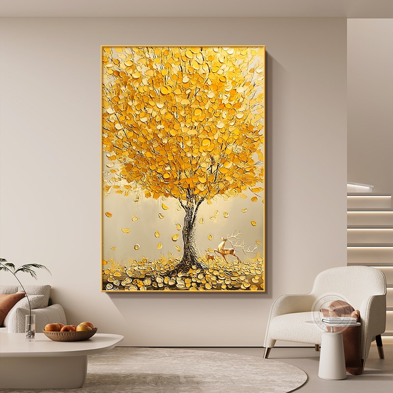 2024年新款高端发财树落地画客厅入F户正对门玄关黄金摇钱树装饰