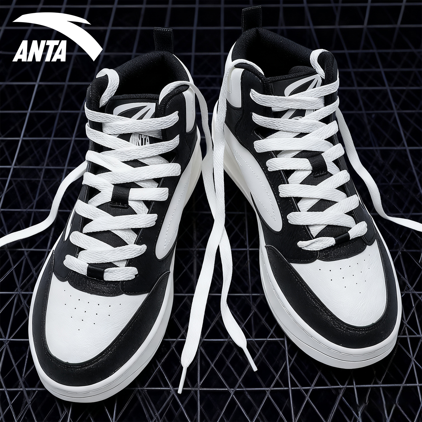 安踏运动板鞋男款高帮厚底增高鞋