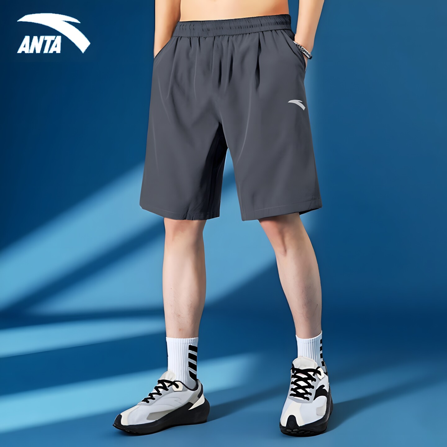 安踏冰丝透气短裤男装灰五分裤2026年夏季新款正品男士速干运动裤