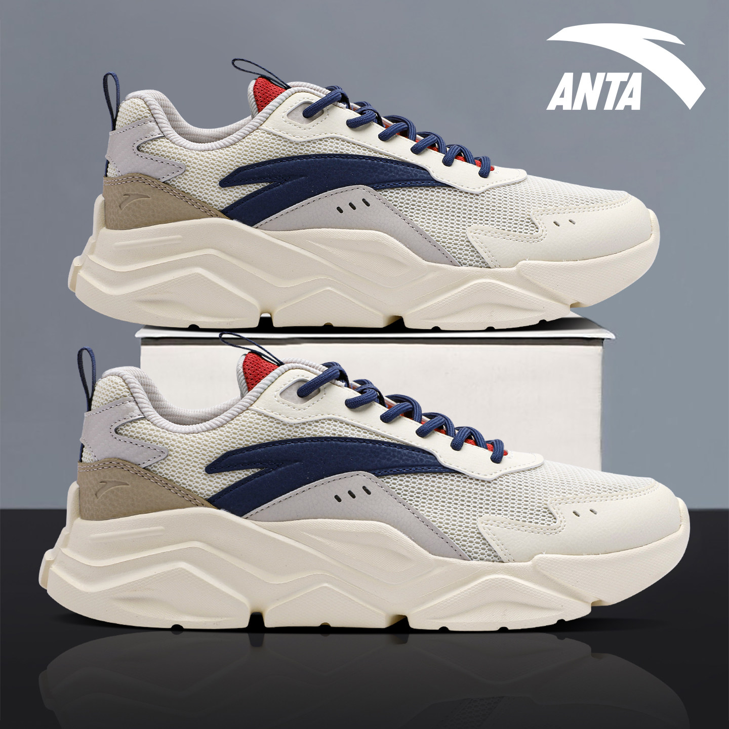 安踏男鞋厚底休闲鞋新款跑步鞋网面透气百搭青少年鞋子男士运动鞋