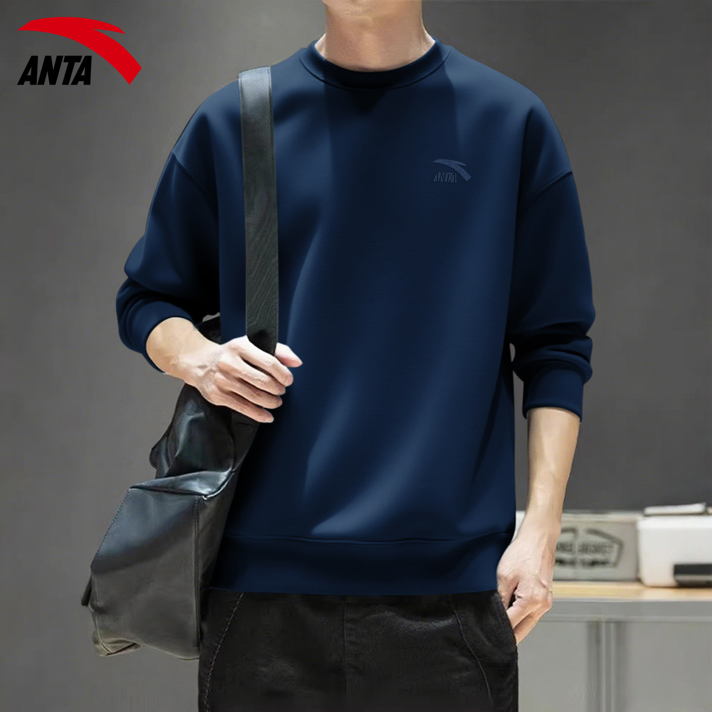 安踏长袖T恤青少年休闲卫衣2026新款冬季加绒打底衫男士运动上衣