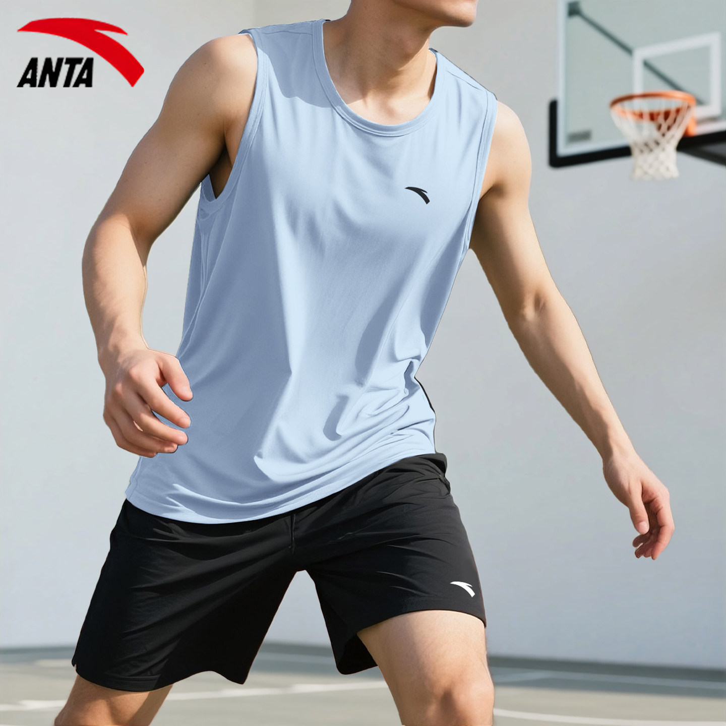 安踏背心男速干套装夏季新款透气篮球跑步无袖T恤短裤运动两件套