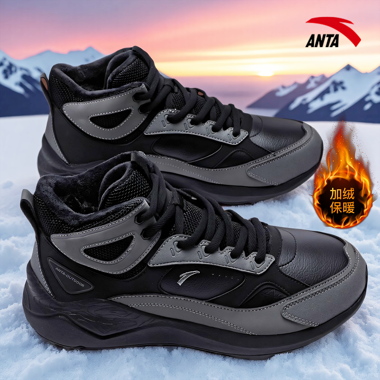 安踏男鞋加绒二棉鞋2025新款冬季高帮保暖休闲鞋青少年男士运动鞋