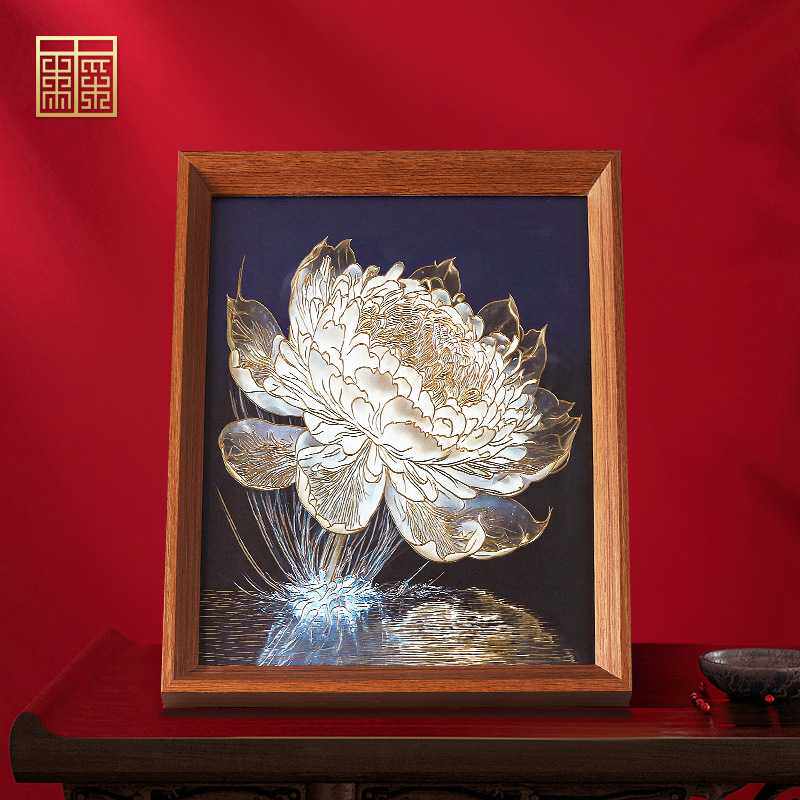 《冰魄雪莲》铜雕画新中式摆台画电视柜玄关柜餐边柜装饰摆件