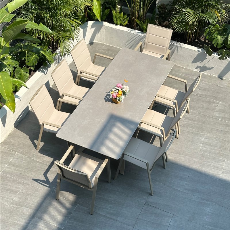 北欧户外休闲岩板餐桌别墅露台庭院桌椅组合阳台藤椅防水防晒家具