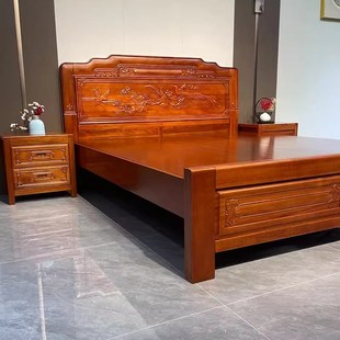 金花梨木全实木床加厚加粗新中式榫卯结构床古典雕花婚床双人大床