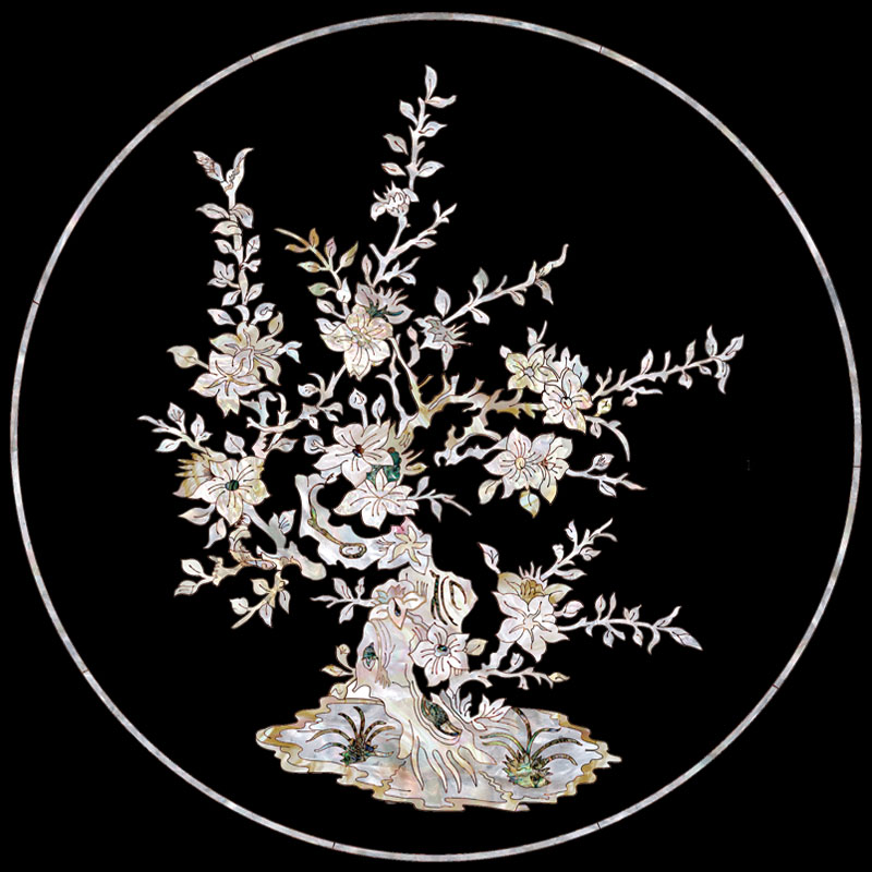 新中式复古风花鸟螺钿贝壳装饰画水移画家具柜子门餐桌面贴纸图片