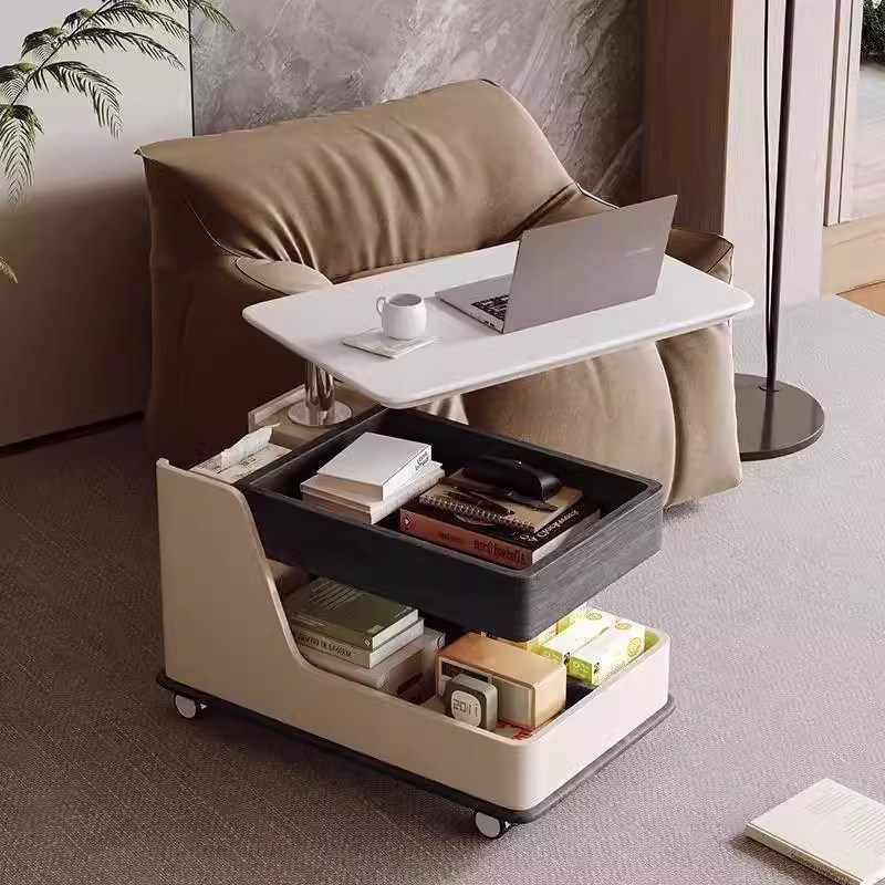 可移动实木小茶几小户型家用中古风客厅多功能带升降茶几推车边几