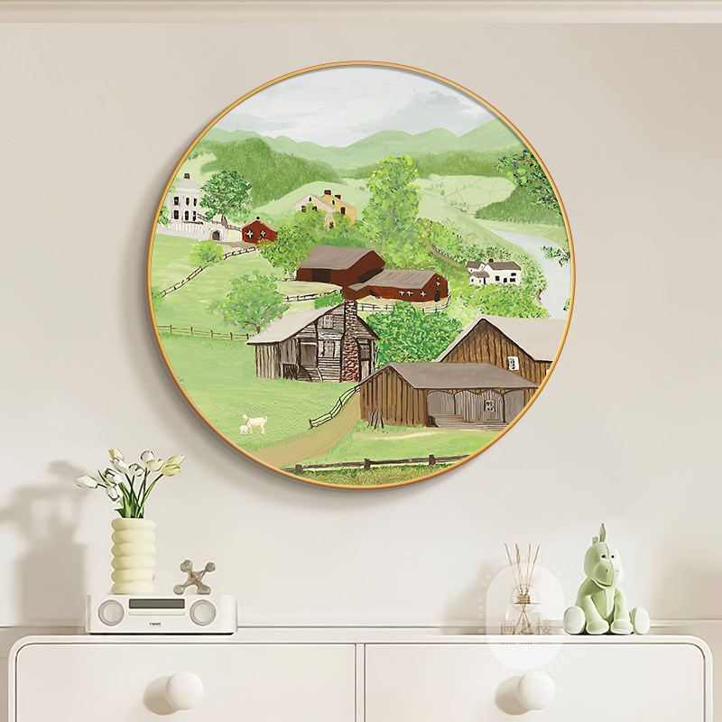 野地美树子圆形挂画现代简约客厅餐厅背景墙装饰画日式风景玄关画图片