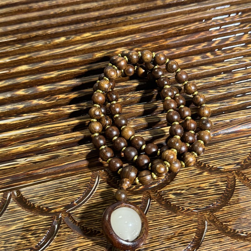 D18 黄花梨多圈手串带转珠永夜款108颗10mm