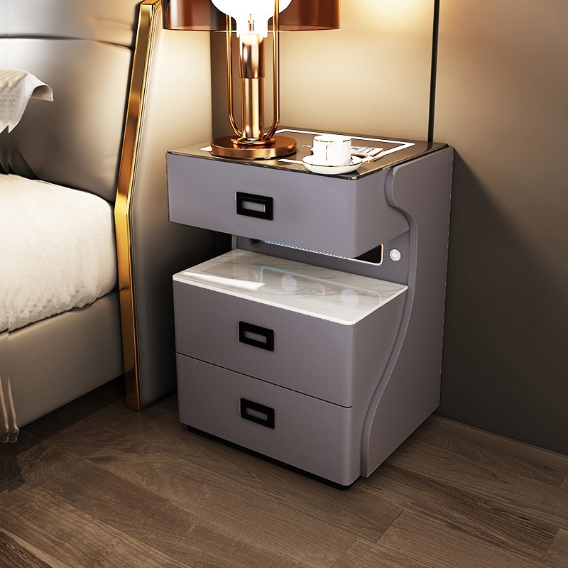 智能床头柜实木多功能家用卧室小户型简约现代床边收纳柜轻奢白色