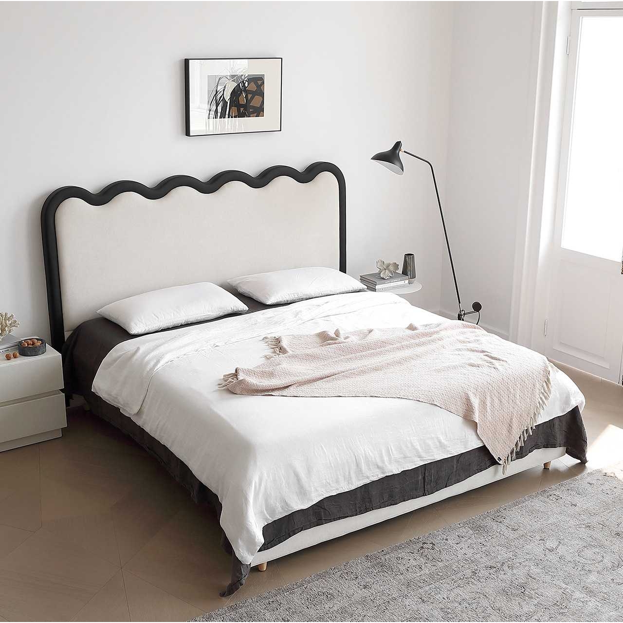 法式奶油风布艺床涟漪轻奢小户型现代简约网红床公主床主卧波浪床