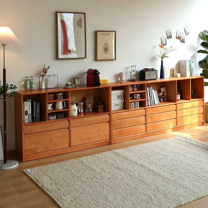 中古风实木组合柜抽屉柜北欧落地书柜客厅简约书架书房收纳书柜