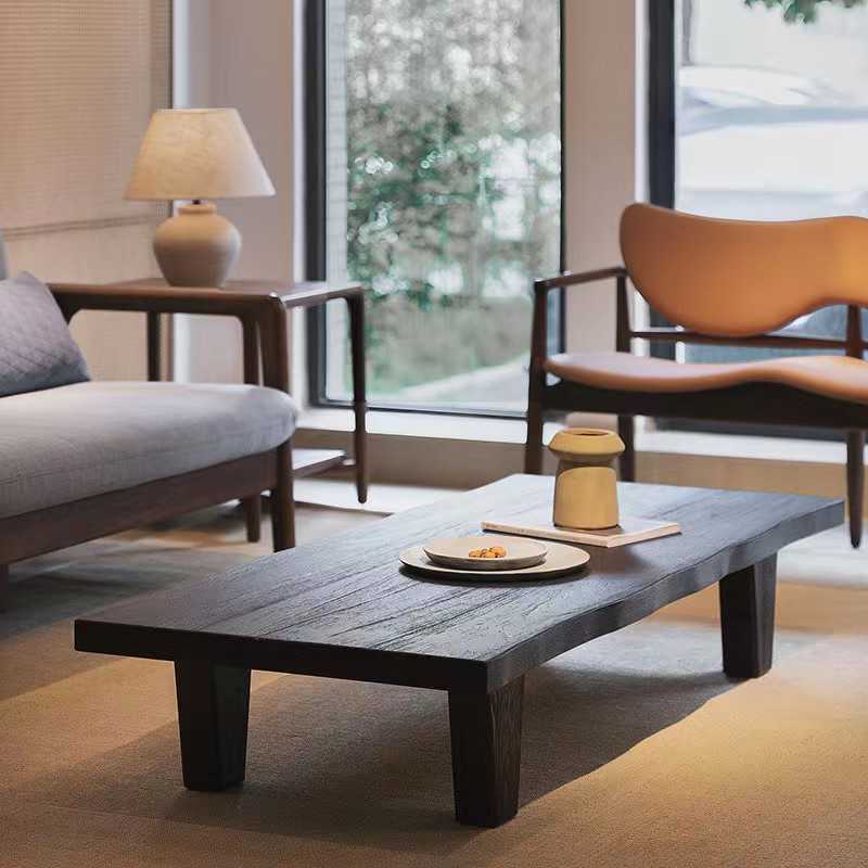 侘寂风实木茶几榻榻米矮桌设计师民宿复古风茶几日式茶桌飘窗桌子