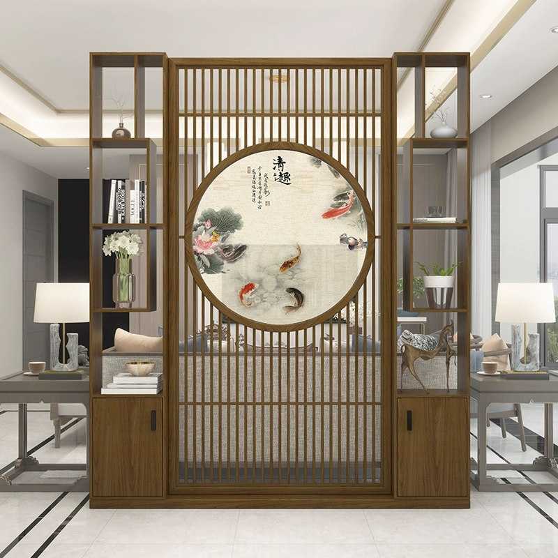实木屏风隔断客厅古风置物柜新中式简约博古架原木遮挡玄关柜定制