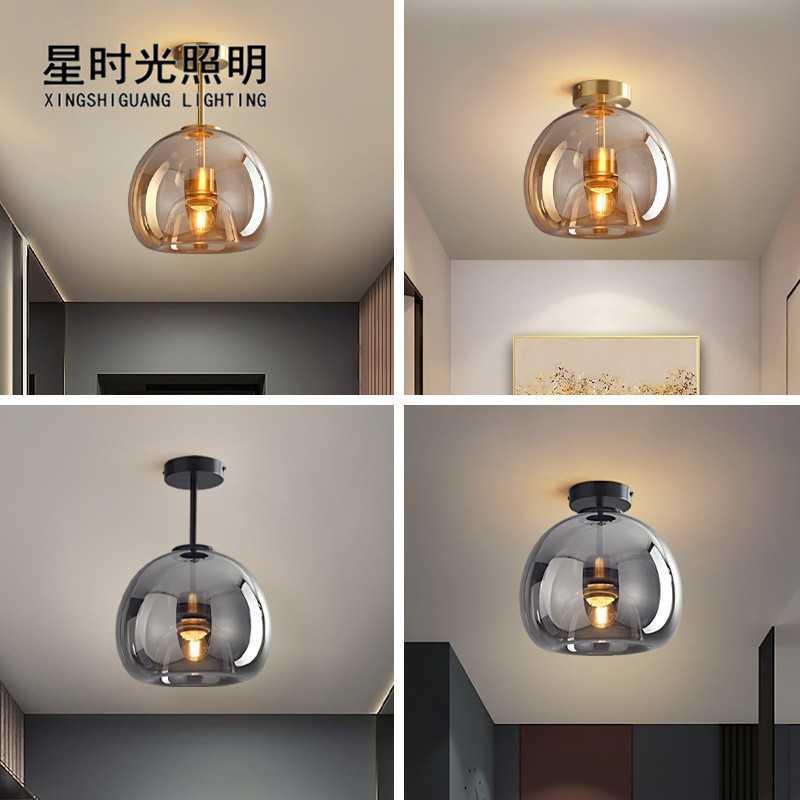 北欧轻奢后现代简约玄关阳台灯走廊过道灯美式复古圆形玻璃吸顶灯