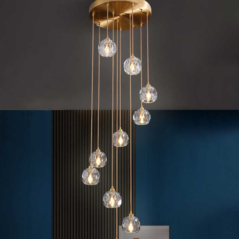 复式楼梯吊灯客厅灯公寓现代轻奢水晶餐厅简约别墅创意loft长吊灯