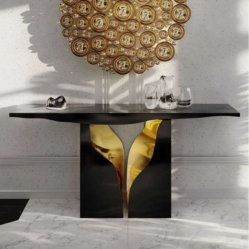 轻奢玄关台入户正对门设计师艺术感走廊靠墙客厅条案不锈钢玄关桌